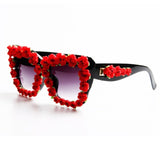 Brand Designer 2017 Sunglasses Women Red Flower Baroque Style Luxury Sunglasses For Ladies Beach Summer Eyewear