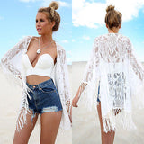 2017 New Womens Summer Lace Tassel Crochet Bikini Cover Up Beach Top Kaftan Caidigan Beach Swimsuit Cover Up Beach Dress