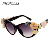 NICHOLAS Retro Rose Sunglasses Women Beach Holiday Baroque flowers Sun glasses Women Oculos De Sol Feminino Lunette Soleil