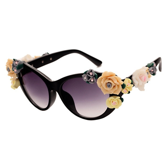 NICHOLAS Retro Rose Sunglasses Women Beach Holiday Baroque flowers Sun glasses Women Oculos De Sol Feminino Lunette Soleil