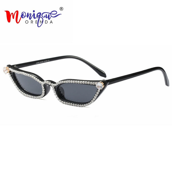 Sunglasses women rhinestone cat eye sunglasses women luxury summer 2018 beach party ladies sun glasses small Sunglasses black