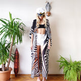 Bohemian Style 2018 Summer Kimono Cardigan Casual Fashion Boho Zebra-Stripe Printed Ladies Shirts Women Bikini Cover-up Tops