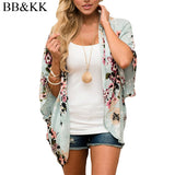Women Casual Chiffon Half Sleeve Floral Printed Cardigan Loose Kimono Bikini Cover Ups Tops Blouse Shirts Outerwear