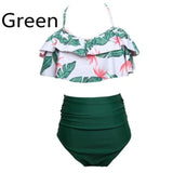 Fashion Printing Women Sexy Neck Halter Swimsuit High Waist Bikini Set Lady Casual Slim-fit Beach Swimwear