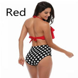 Fashion Printing Women Sexy Neck Halter Swimsuit High Waist Bikini Set Lady Casual Slim-fit Beach Swimwear