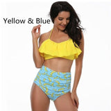 Fashion Printing Women Sexy Neck Halter Swimsuit High Waist Bikini Set Lady Casual Slim-fit Beach Swimwear