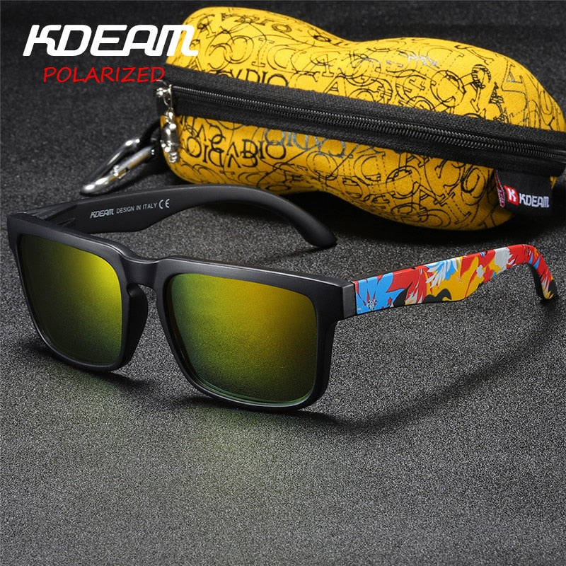 Kdeam Mens Sunglasses Polarized Women Brand Designer Square Sun Glasses Mirrored Beach Oculos De Sol for Vacation With Hard Case