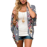 Women Casual Chiffon Half Sleeve Floral Printed Cardigan Loose Kimono Bikini Cover Ups Tops Blouse Shirts Outerwear