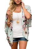Women Casual Chiffon Half Sleeve Floral Printed Cardigan Loose Kimono Bikini Cover Ups Tops Blouse Shirts Outerwear