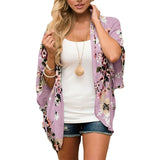 Women Casual Chiffon Half Sleeve Floral Printed Cardigan Loose Kimono Bikini Cover Ups Tops Blouse Shirts Outerwear
