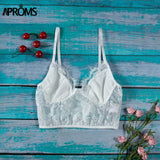 Aproms Elegant White Lace Crochet Camis Cool Girls Sexy V neck Casual Crop Top Summer Beachwear Bikini Bra Women Outfits Tops