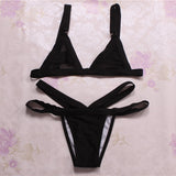 2019 Women's Sexy e Mesh Bikini Set Lace Hollow Out Tops Bandage Swimsuit Swimwear Sexy Mini String Thong