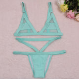 2019 Women's Sexy e Mesh Bikini Set Lace Hollow Out Tops Bandage Swimsuit Swimwear Sexy Mini String Thong