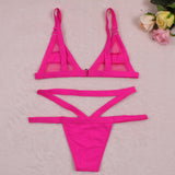 2019 Women's Sexy e Mesh Bikini Set Lace Hollow Out Tops Bandage Swimsuit Swimwear Sexy Mini String Thong