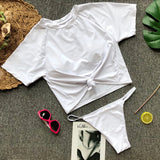 Knot crop top bikini 2019 Leopard swimwear women bathers Yellow brazilian swimsuit female T-shirt thong bikini sexy swimming new