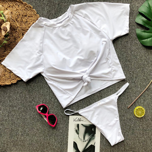 Knot crop top bikini 2019 Leopard swimwear women bathers Yellow brazilian swimsuit female T-shirt thong bikini sexy swimming new