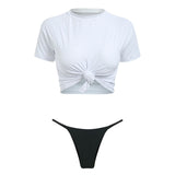 Knot crop top bikini 2019 Leopard swimwear women bathers Yellow brazilian swimsuit female T-shirt thong bikini sexy swimming new
