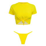 Knot crop top bikini 2019 Leopard swimwear women bathers Yellow brazilian swimsuit female T-shirt thong bikini sexy swimming new
