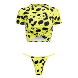 Knot crop top bikini 2019 Leopard swimwear women bathers Yellow brazilian swimsuit female T-shirt thong bikini sexy swimming new