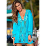 YCDKK 2018 Women Lace Crochet Bikini Beachwear Cover Up Hollow Out V-Neck Beach Dress Summer Cover Up Sexy women Casual Cover up