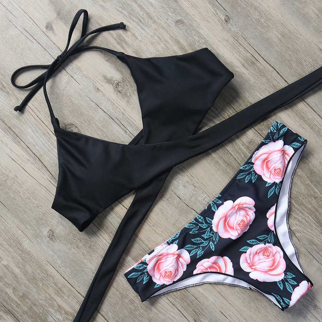 RXRXCOCO Hot Sexy Cross Brazilian Bikinis 2019 Swimwear Women Beach Bathing Suit Push Up Bikini Set Halter Top Bandage Swimsuits