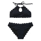 CUPSHE Dark Blue Halter Bikini Set Women Cutout Backless Crop Top Two Pieces Swimwear 2019 Girl Beach Bathing Suits Swimsuits