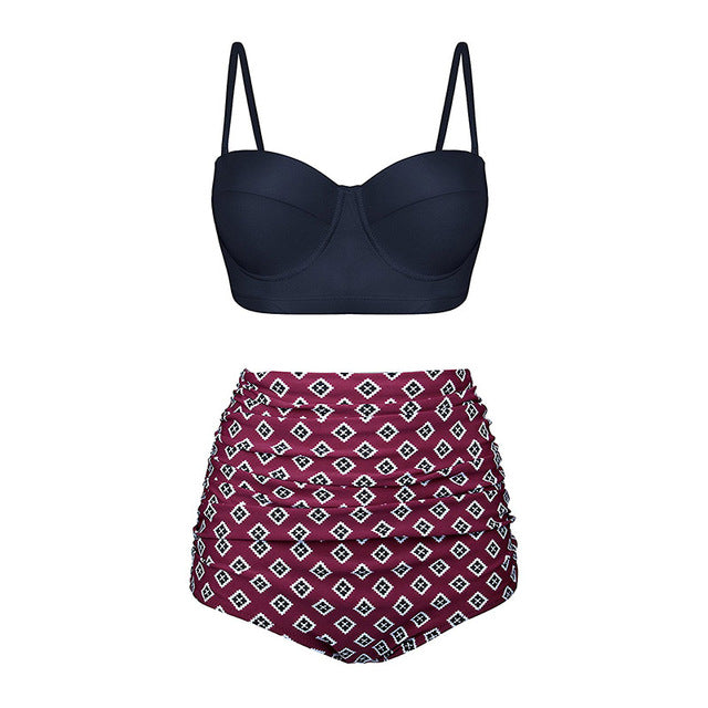 High Waist Swimsuit 2019 Black White Striped Bikinis Women Bandage Top Push Up Swimwear Female Bathing Suits Beach Wear Biquini