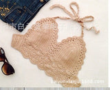 Summer Sexy crochet bikini Crop Tops Beachwear Hollow Out Bikini Bra Strap vest Hanging Halter Tank Vest women's cropped