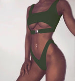 2018 Sexy Bikini Swimwear Women Swimsuit Brazilian Bikini Set Green Print Halter Top Beach wear Bathing Suits S-XL