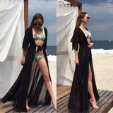 Fashion Women Summer Solid Short Sleeve Loose Sexy Beach Dress Maxi Dress Holiday Swimwear Cover Up