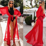 Fashion Women Summer Solid Short Sleeve Loose Sexy Beach Dress Maxi Dress Holiday Swimwear Cover Up