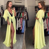 Fashion Women Summer Solid Short Sleeve Loose Sexy Beach Dress Maxi Dress Holiday Swimwear Cover Up