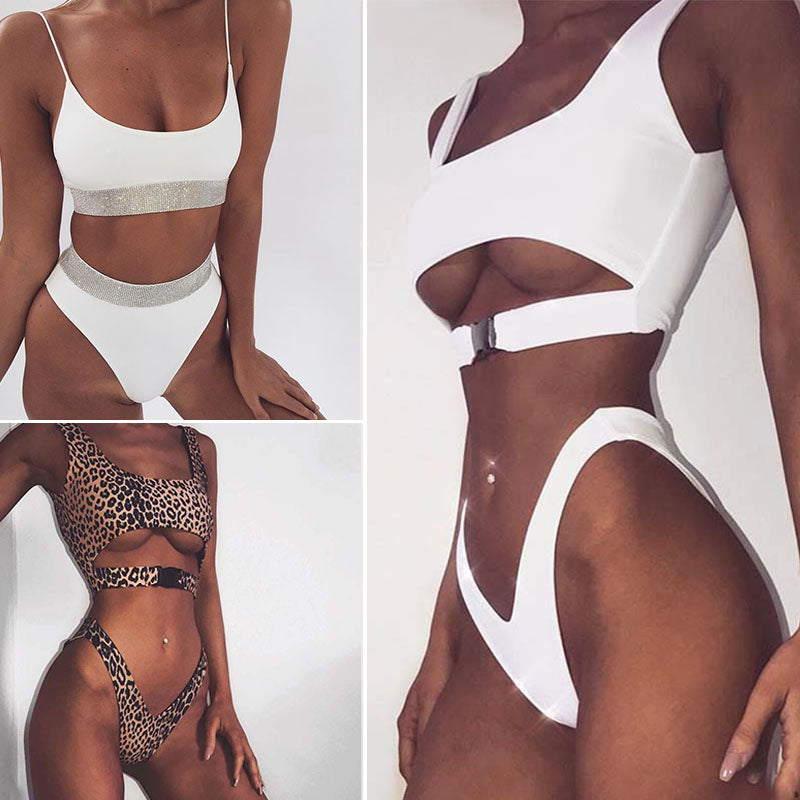 2018 Sexy Bikini Swimwear Women Swimsuit Brazilian Bikini Set Green Print Halter Top Beach wear Bathing Suits S-XL