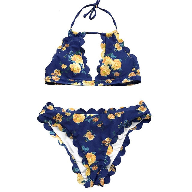 CUPSHE Dark Blue Halter Bikini Set Women Cutout Backless Crop Top Two Pieces Swimwear 2019 Girl Beach Bathing Suits Swimsuits
