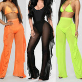 2019 Newest Plus Size Women Mesh Sheer Bikini Cover Up Long Pant Trousers Beach Swimwear
