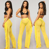 2019 Newest Plus Size Women Mesh Sheer Bikini Cover Up Long Pant Trousers Beach Swimwear