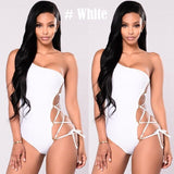 Fashion Women Hollow Padded Push Up One Shoulder Bikini Bandage Beachwear Swimwear Set
