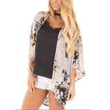 Women Casual Chiffon Half Sleeve Floral Printed Cardigan Loose Kimono Bikini Cover Ups Tops Blouse Shirts Outerwear